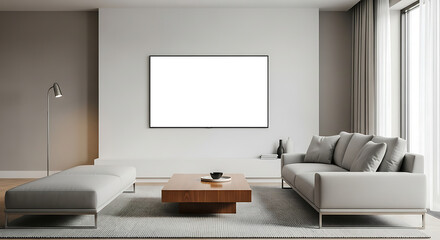 Blank Flat Tv Screen Mockup In Modern Living Room Interior