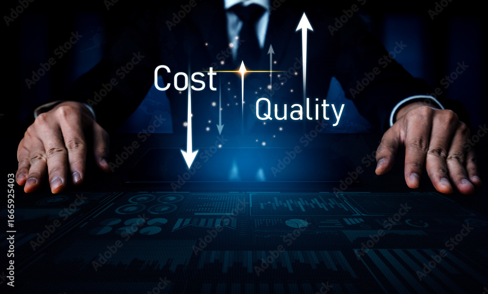Poster increase quality and reduce cost represent quality, cost, and performance optimization for business 
