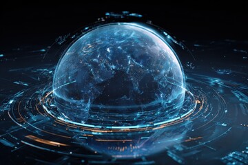 Futuristic planet hologram showcasing digital diagram of interconnected data in a cosmic environment while highlighting advanced visualization technology