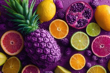Vibrant fruits, purple pineapple