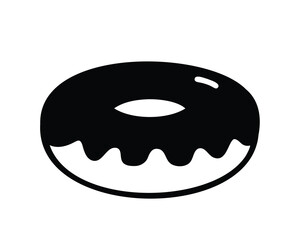 Simple black and white doughnut icon illustration with dark chocolate frosting