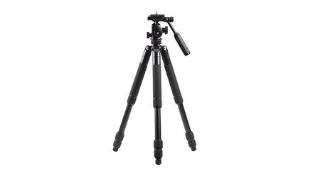 Black aluminum tripod stands isolated on black. Perfect for product photography, technology blogs, and marketing materials.