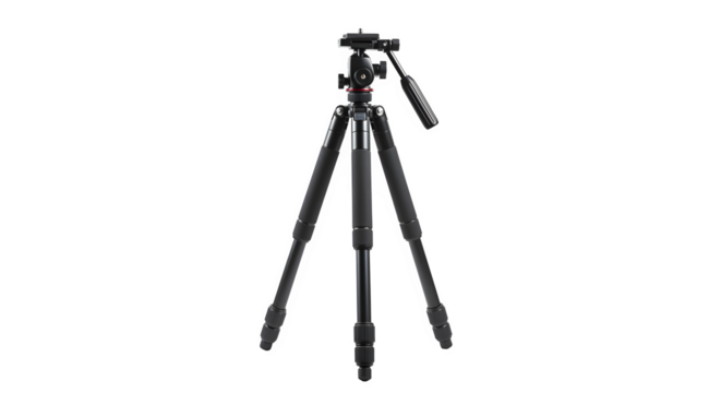 Black aluminum tripod stands isolated on black. Perfect for product photography, technology blogs, and marketing materials.