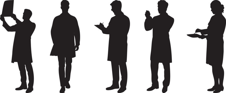 Medical professionals in silhouette performing various tasks in a healthcare setting - Powered by Adobe