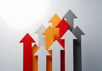 Colorful arrows pointing upwards, symbolizing growth, success, and positive business trends