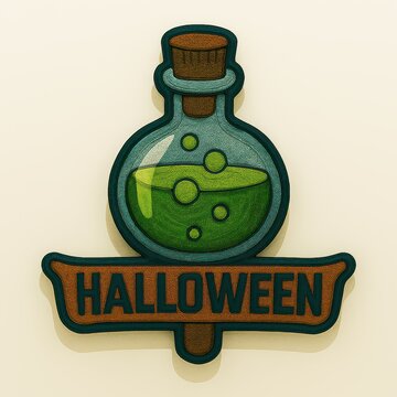 Halloween potion bottle with bubbles and text sign elixir magic