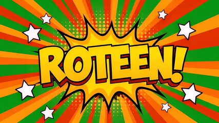 Comic book style graphic with burst effect illustration and bold text