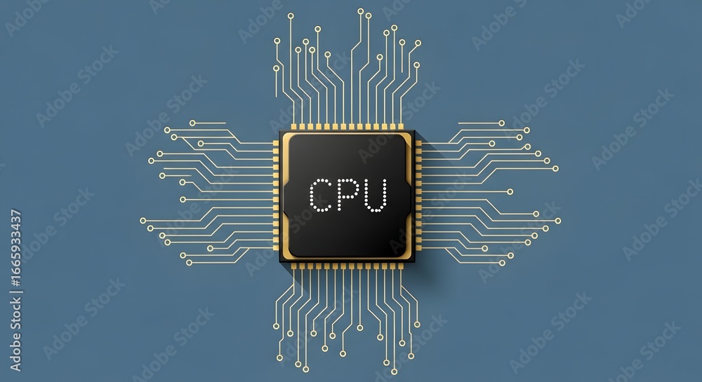 Fototapete central processing unit cpu chip with intricate circuitry and connections, representing advanced com