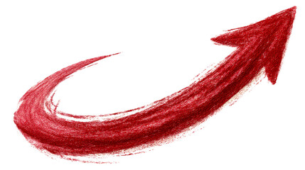 Textured Red Brush Stroke Arrow Pointing Upward on White Background, cut out transparent