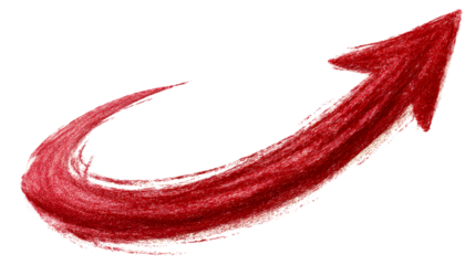 Textured Red Brush Stroke Arrow Pointing Upward on White Background, cut out transparent