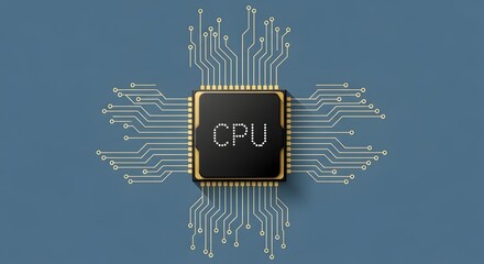 Central processing unit cpu chip with intricate circuitry and connections, representing advanced computer technology and digital innovation on a blue background