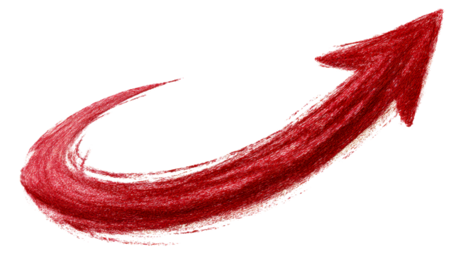 Textured Red Brush Stroke Arrow Pointing Upward on White Background, cut out transparent