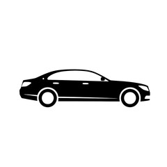 Fototapeta premium Minimalist Black Luxury Sedan Silhouette Icon – Modern Car Vector for Automotive Branding