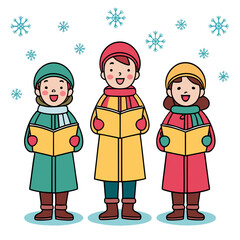 Group of carolers singing in the snow isolated on white background isolated on transparent background