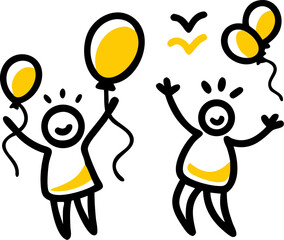 Children enjoying a christmas party with colorful balloons isolated on white background isolated on transparent background