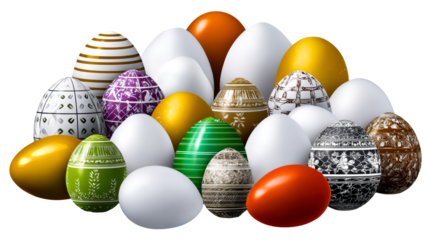Collection of Ornate and Painted Easter Eggs in Assorted Designs, cut out transparent