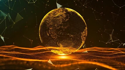 Abstract golden earth globe rotating over wave pattern and connections for technology themes - Powered by Adobe