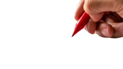 Close-up of Hand Holding Red Piping Bag Decorating White Surface, cut out transparent