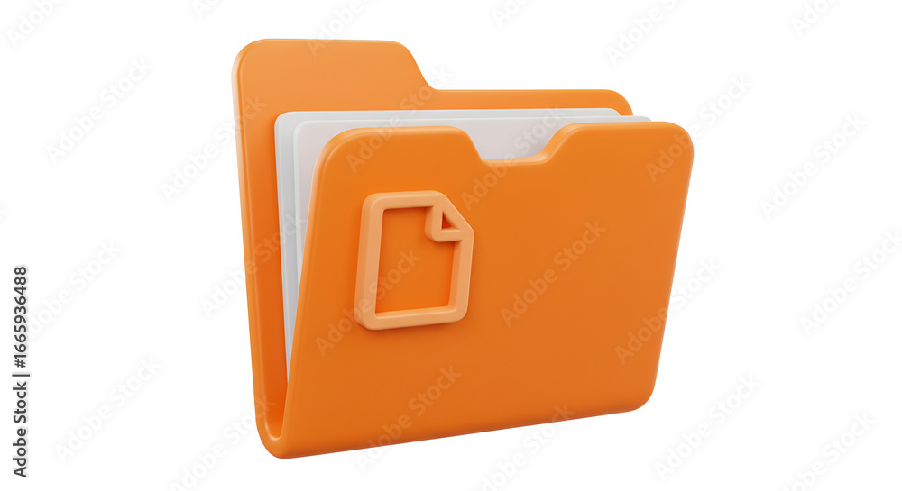 Poster 3d rendered orange folder icon with document symbol on isolated white background