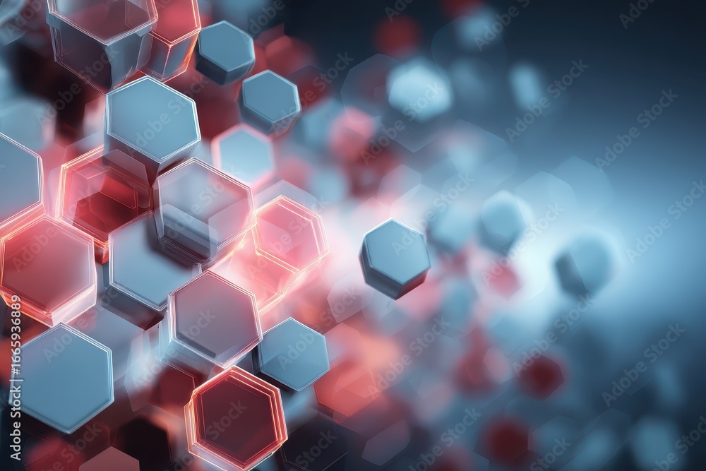 Poster exploration of abstract medical background featuring hexagon patterns in varied colors highlighting 