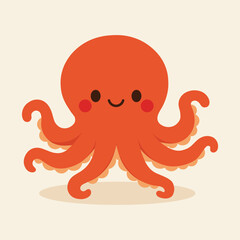 Cute cartoon octopus illustration in bright orange, perfect for product packaging, labels, web design, banners, book illustrations and art prints with a playful, child-friendly style.