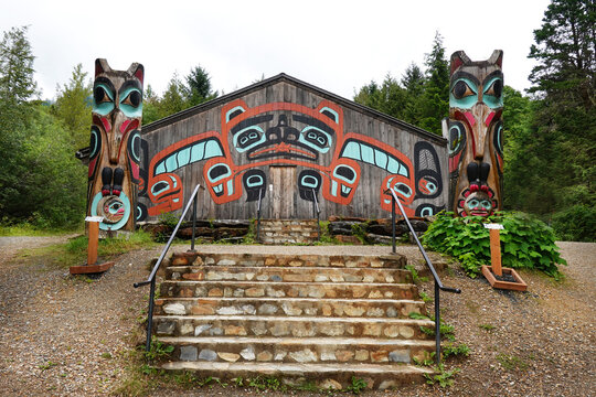 Ketchikan, Alaska, August 4, 2025: Beaver Clan House at Saxman Native Village, Ketchikan, Alaska.