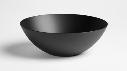 A black bowl with a smooth surface and a slightly curved shape.
