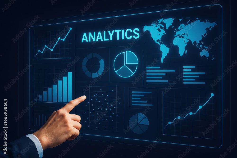 Poster data analysis: an elegant display showcasing data analytics on a digital screen, offering a comprehe