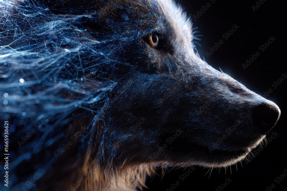 Aufkleber unique artistic representation of a wolf illuminated by soft light showing intricate details and a c