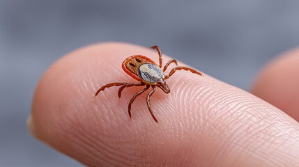 Obraz premium Close-up of a tick on human skin, visible mite, risk of Lyme disease. 