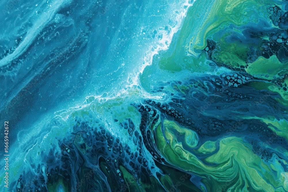 Poster waves of color blend in an abstract artificial watercolor texture with swirling patterns reminiscent
