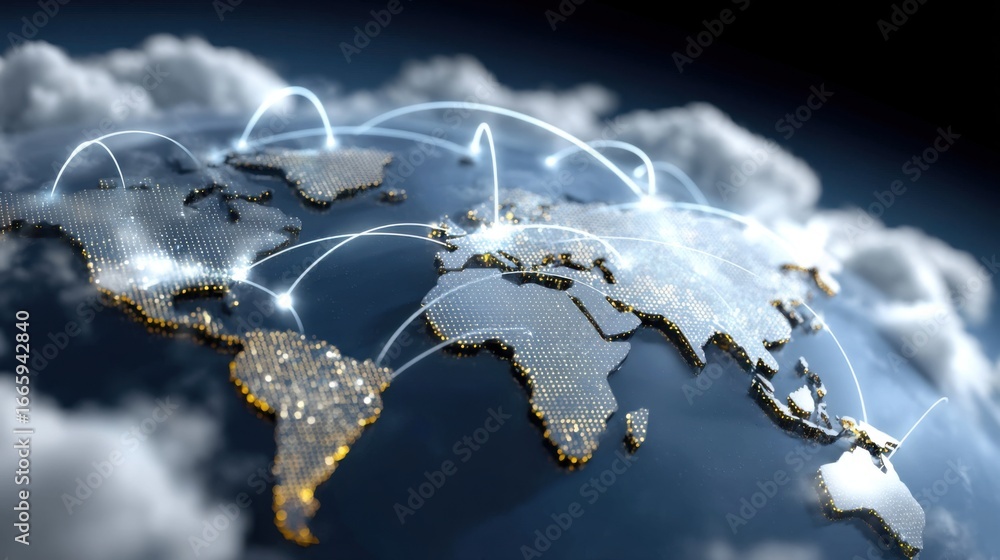 Poster cloud computing and internet data exchange with world map