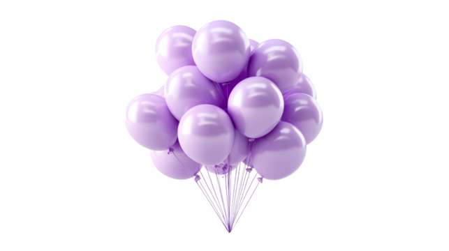 Cluster of Pastel Lavender Balloons Tied with Thin Strings, cut out transparent