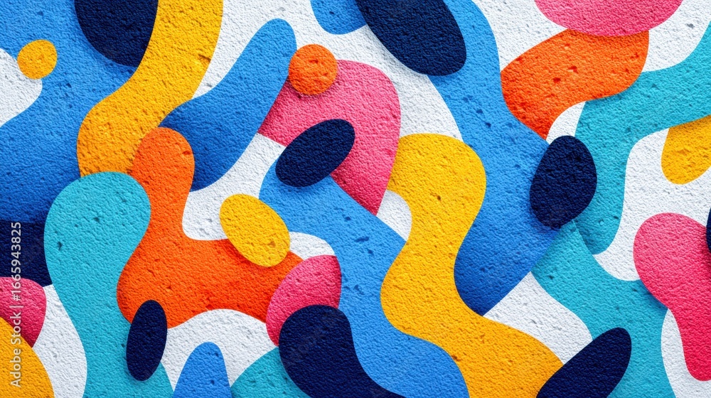 Poster a colorful and textured abstract design with flowing shapes on a white surface.