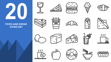 20 Food and Drink Icons Set – Flat Vector Collection for Restaurant and Cafe