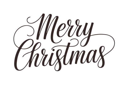 Elegant merry christmas calligraphy phrase with detailed swirls and flourishes on white background