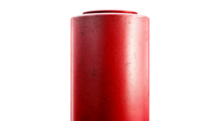 Close-up view of a textured red cylindrical object with a rounded top, cut out transparent