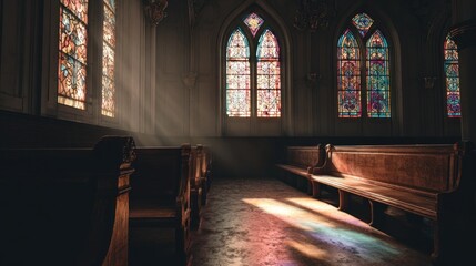 Fototapeta premium Church interior with stained glass (1)