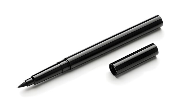Sleek Eye Definer Pen Mockup with Blank Black Felt Tip Design on White Background &ndash; Professional Cosmetic Packaging for Makeup Branding, Eyeliner Presentation, and Beauty Design