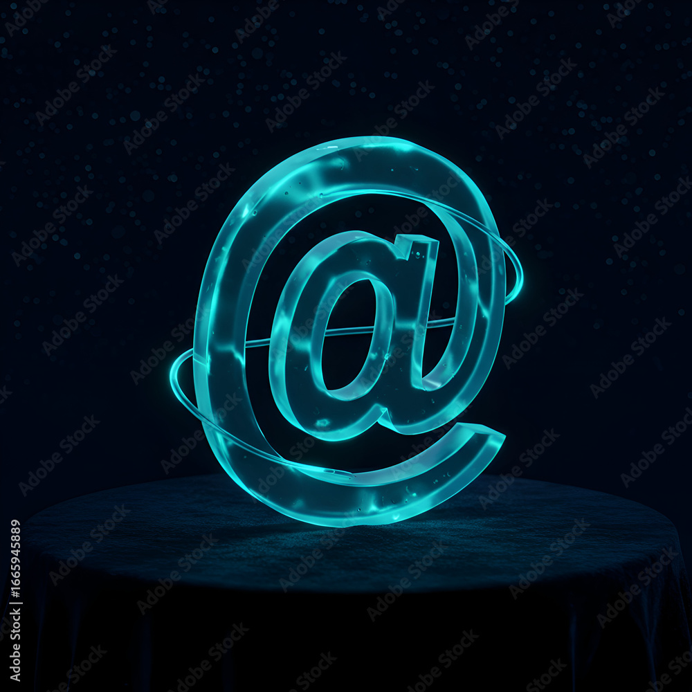 Aufkleber glowing teal email symbol on dark surface with cosmic background. abstract design with digital, futu