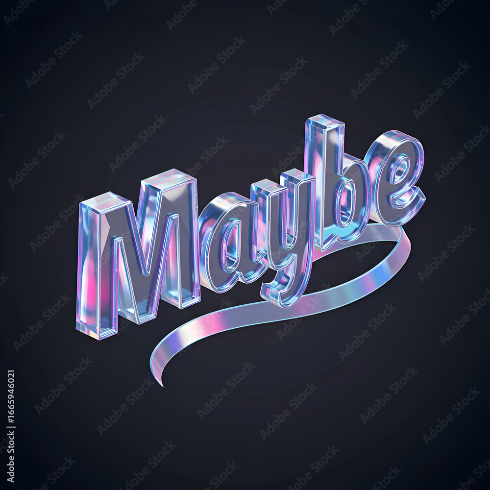 Poster colorful 3d text graphic of maybe with iridescent holographic effect in a dark background. modern wo