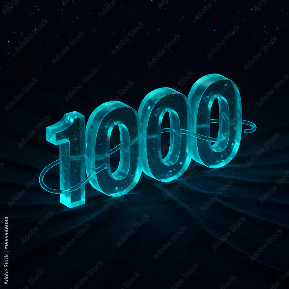 Aufkleber abstract glowing turquoise 1000 number display on dark background. digitally rendered abstract numbe