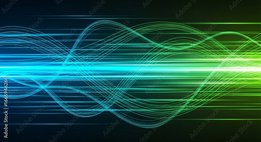 Poster dynamic glowing lines create futuristic abstract digital wave patterns
