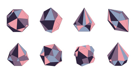 Geometric crystal shapes in abstract artistic renderings with polygon facets