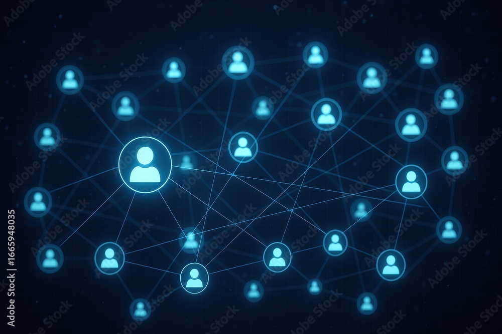 Poster network of connections: a digital representation of interconnected individuals linked together, symb