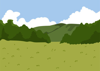 grass field with mountain in the background illustration