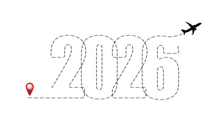 Merry Christmas and Happy New Year concept, destination with 2026 itinerary. Flat vector illustration