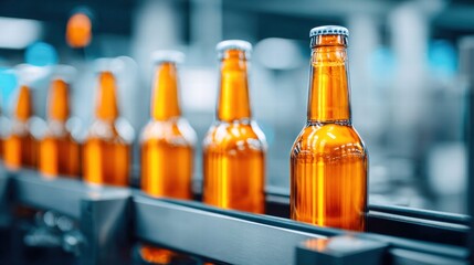 Beer bottles move along a conveyor belt in a brewery, ready for distribution and enjoyment.