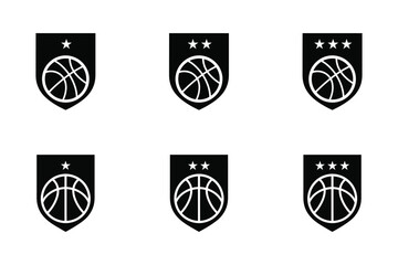Basketball Shield Badge Icons &ndash; Sports Team Logo Vector Set