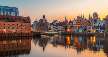 Gdansk with Motlawa river in Poland. Old town colourful house with Zuraw or crane and with Holy Spirit Gate © Zedspider